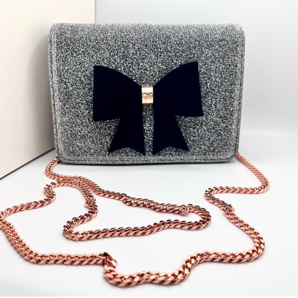 NWOT Ted Baker London Jeminna Velvet Bow Evening Bag Metallic Clutch Crossbody - Picture 14 of 14